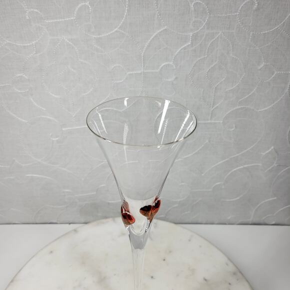 Heart Champagne Flutes 11.5" Red Bohemia Blown Glass Wedding Toast Set of 2 - Picture 7 of 16